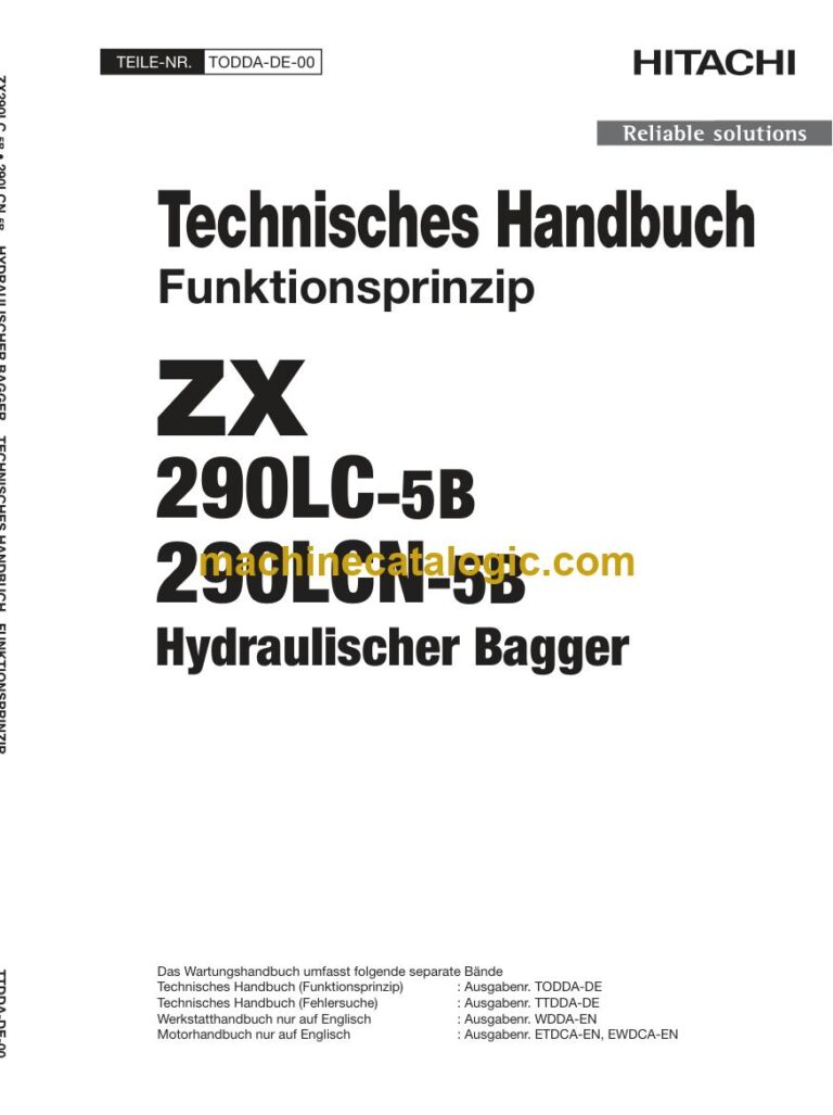 Hitachi ZX290LC-5B, ZX290LCN-5B Hydraulikbagger Technisches Handbuch (Funktionsprinzip) (TODDA-DE-00) – Deckblatt
