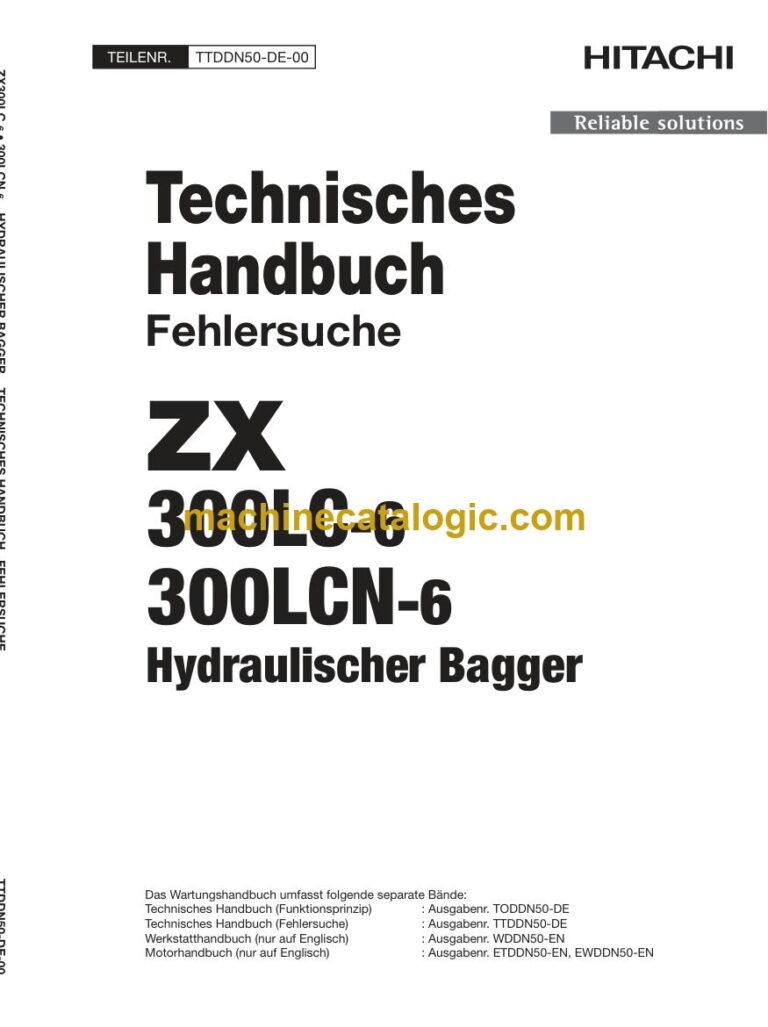 Hitachi ZX300LC-6, ZX300LCN-6 Hydraulikbagger Technisches Handbuch (Fehlersuche) (TTDDN50-DE-00) – Deckblatt
