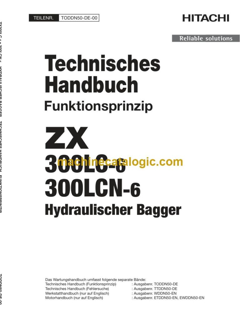 Hitachi ZX300LC-6, ZX300LCN-6 Hydraulikbagger Technisches Handbuch (Funktionsprinzip) (TODDN50-DE-00) – Deckblatt