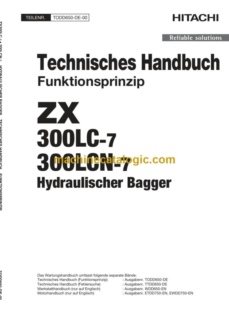 Hitachi ZX300LC-7, ZX300LCN-7 Hydraulikbagger Technisches Handbuch (Funktionsprinzip) (TODD650-DE-00) – Deckblatt