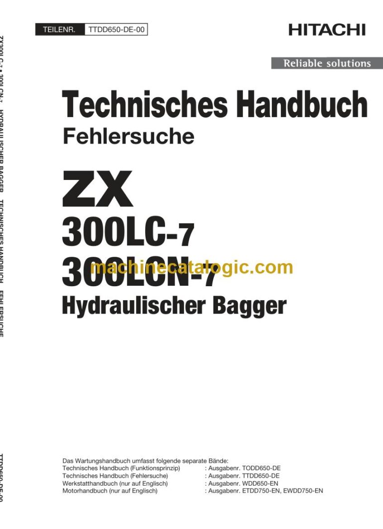 Hitachi ZX300LC-7, ZX300LCN-7 Hydraulikbagger Technisches Handbuch (Fehlersuche) (TTDD650-DE-00) – Deckblatt