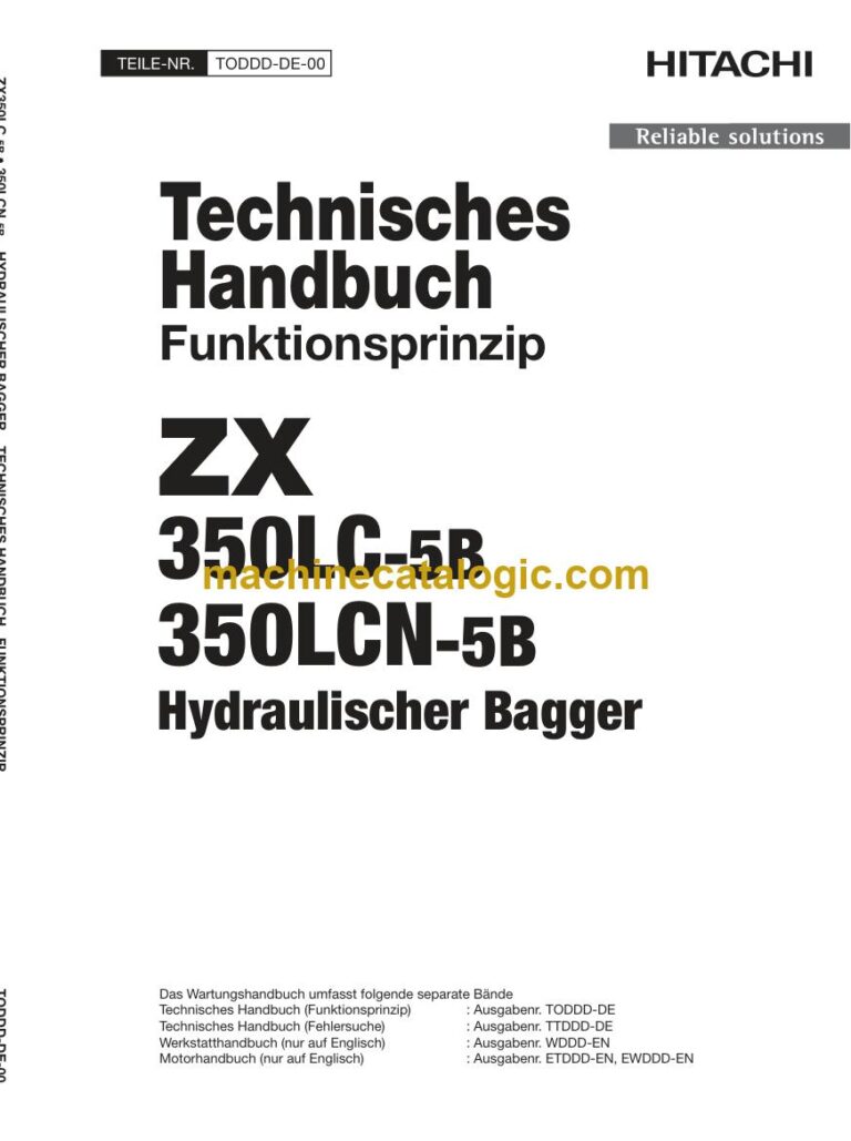 Hitachi ZX350LC-5B, ZX350LCN-5B Hydraulikbagger Technisches Handbuch (Funktionsprinzip) (TODDD-DE-00) – Deckblatt