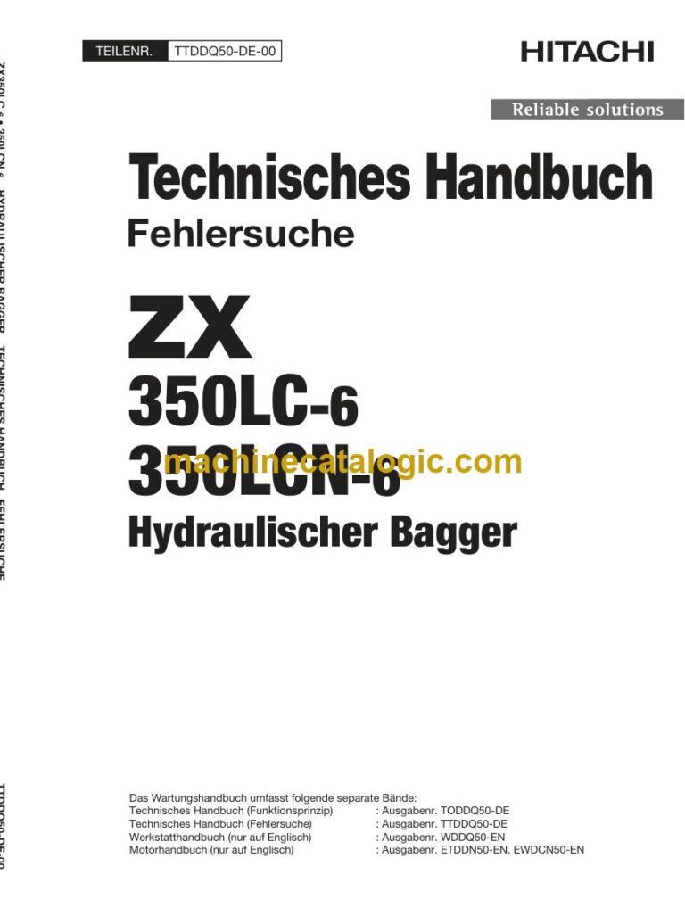 Hitachi ZX350LC-6, ZX350LCN-6 Hydraulikbagger Technisches Handbuch (Fehlersuche) (TTDDQ50-DE-00) – Deckblatt