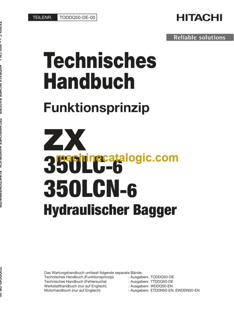 Hitachi ZX350LC-6, ZX350LCN-6 Hydraulikbagger Technisches Handbuch (Funktionsprinzip) (TODDQ50-DE-00) – Deckblatt