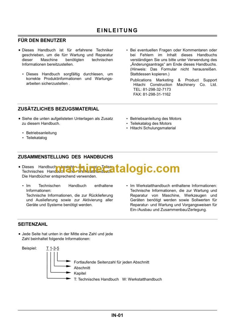 Hitachi ZX40U, ZX50U Hydraulikbagger Technisches Handbuch (T1LDG-00) – Deckblatt