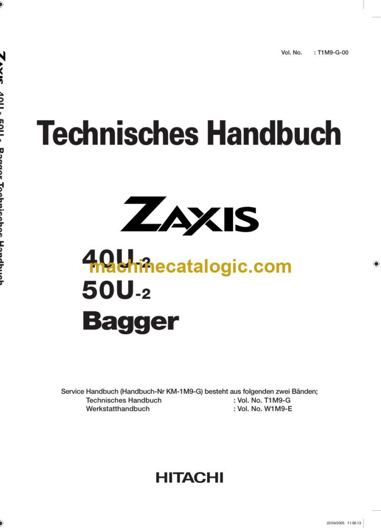 Hitachi ZX40U-2, ZX50U-2 Hydraulikbagger Technisches Handbuch (T1M9-G-00) – Deckblatt