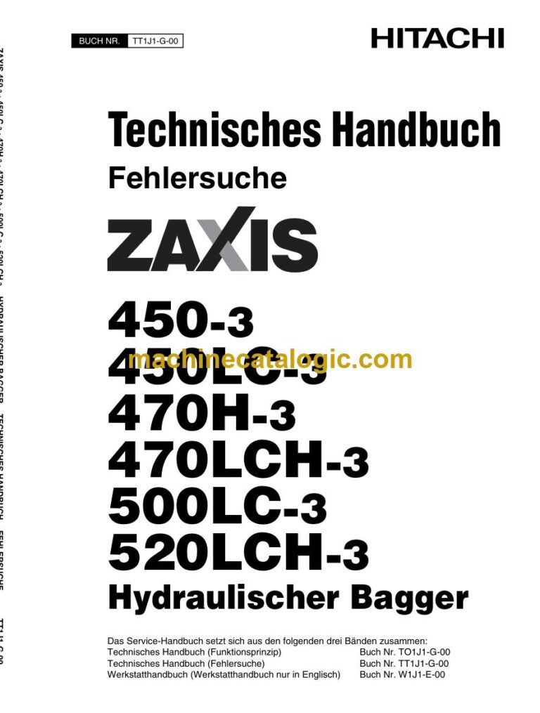 Hitachi ZX500LC-3, ZX520LCH-3 Hydraulikbagger Technisches Handbuch (Fehlersuche) (TT1J1-G-00) – Deckblatt