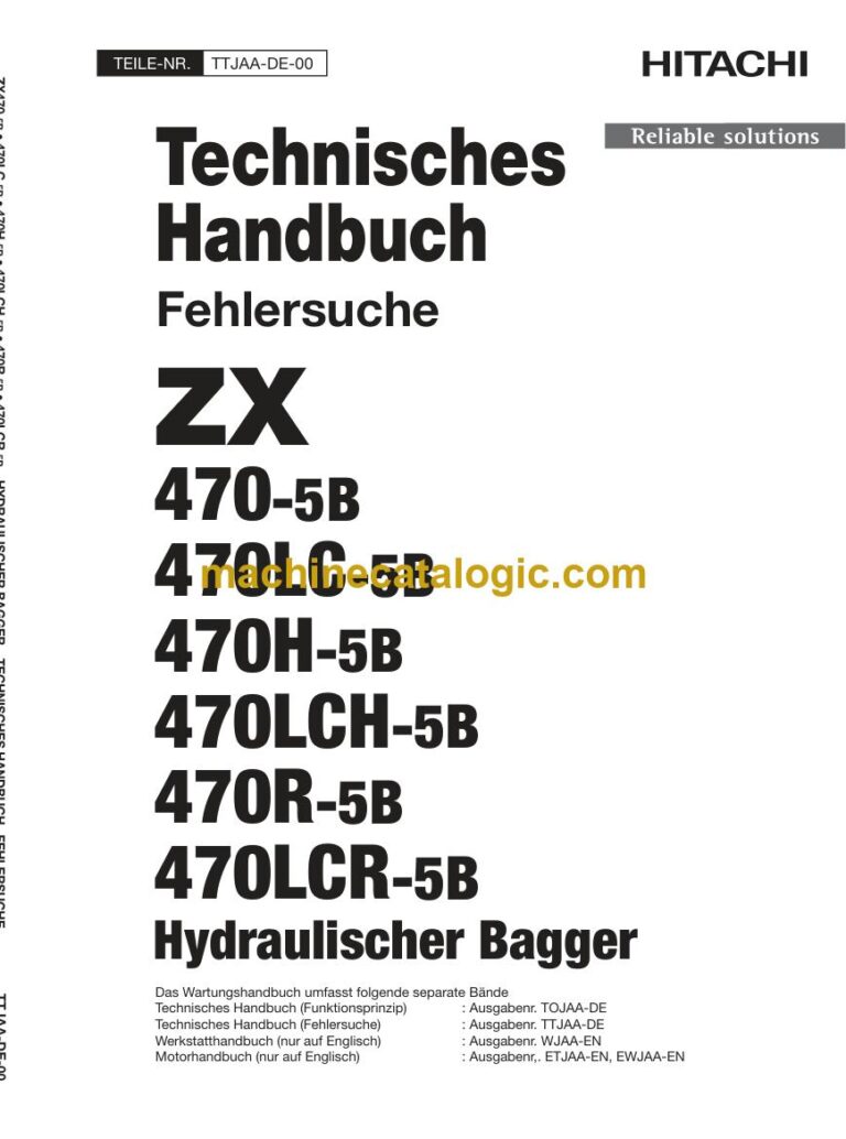 Hitachi ZX470-5B, ZX470LCR-5B Hydraulikbagger Technisches Handbuch (Fehlersuche) (TTJAA-DE-00) – Deckblatt