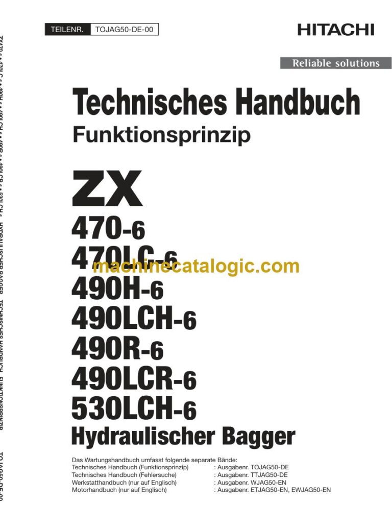 Hitachi ZX490R-6, ZX490LCR-6 Hydraulikbagger Technisches Handbuch (Funktionsprinzip) (TOJAG50-DE-00) – Deckblatt