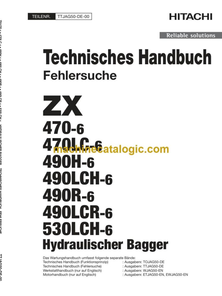 Hitachi ZX490LCH-6, ZX490R-6 Hydraulikbagger Technisches Handbuch (Fehlersuche) (TTJAG50-DE-00) – Deckblatt