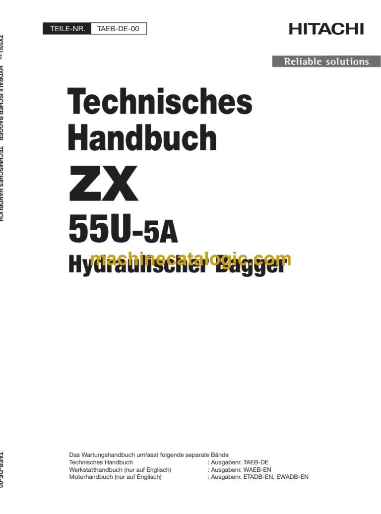 Hitachi ZX55U-5A Hydraulikbagger Technisches Handbuch (TAEB-DE-00) – Deckblatt