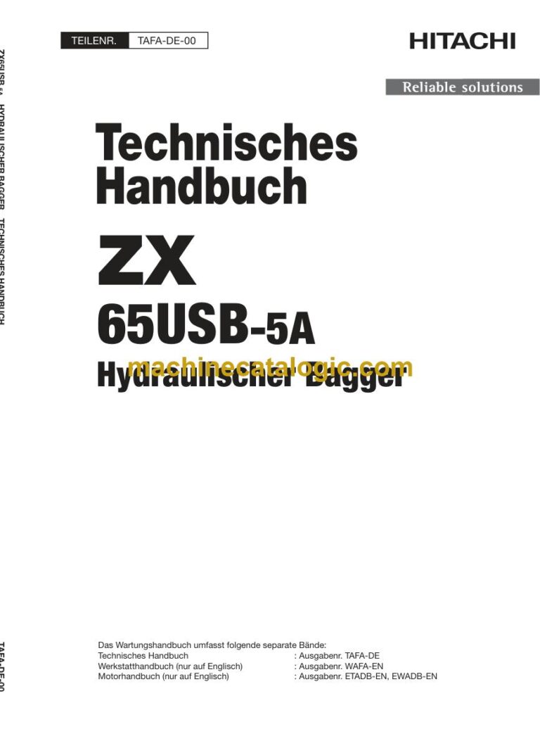 Hitachi ZX65USB-5A Hydraulikbagger Technisches Handbuch (TAFA-DE-00) – Deckblatt