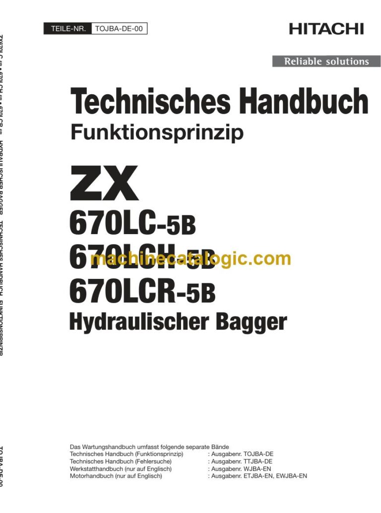Hitachi ZX670LC-5B, ZX670LCH-5B Hydraulikbagger Technisches Handbuch (Funktionsprinzip) (TOJBA-DE-00) – Deckblatt