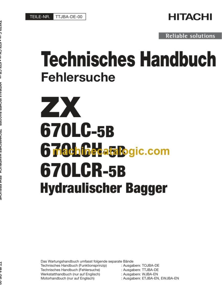 Hitachi ZX670LCR-5B Hydraulikbagger Technisches Handbuch (Fehlersuche) (TTJBA-DE-00) – Deckblatt