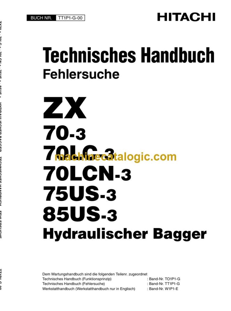 Hitachi ZX75US-3, ZX85US-3 Hydraulikbagger Technisches Handbuch (Fehlersuche) (TT1P1-G-00) – Deckblatt