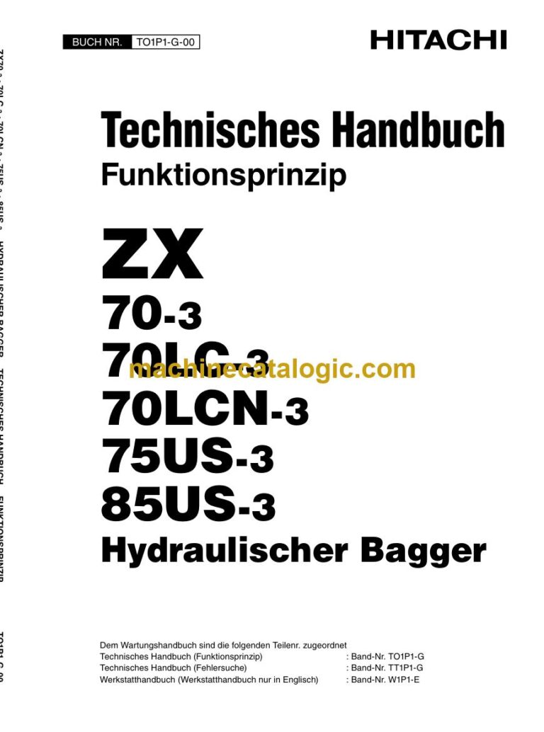 Hitachi ZX70-3, ZX70LC-3 Hydraulikbagger Technisches Handbuch (Funktionsprinzip) (TO1P1-G-00) – Deckblatt