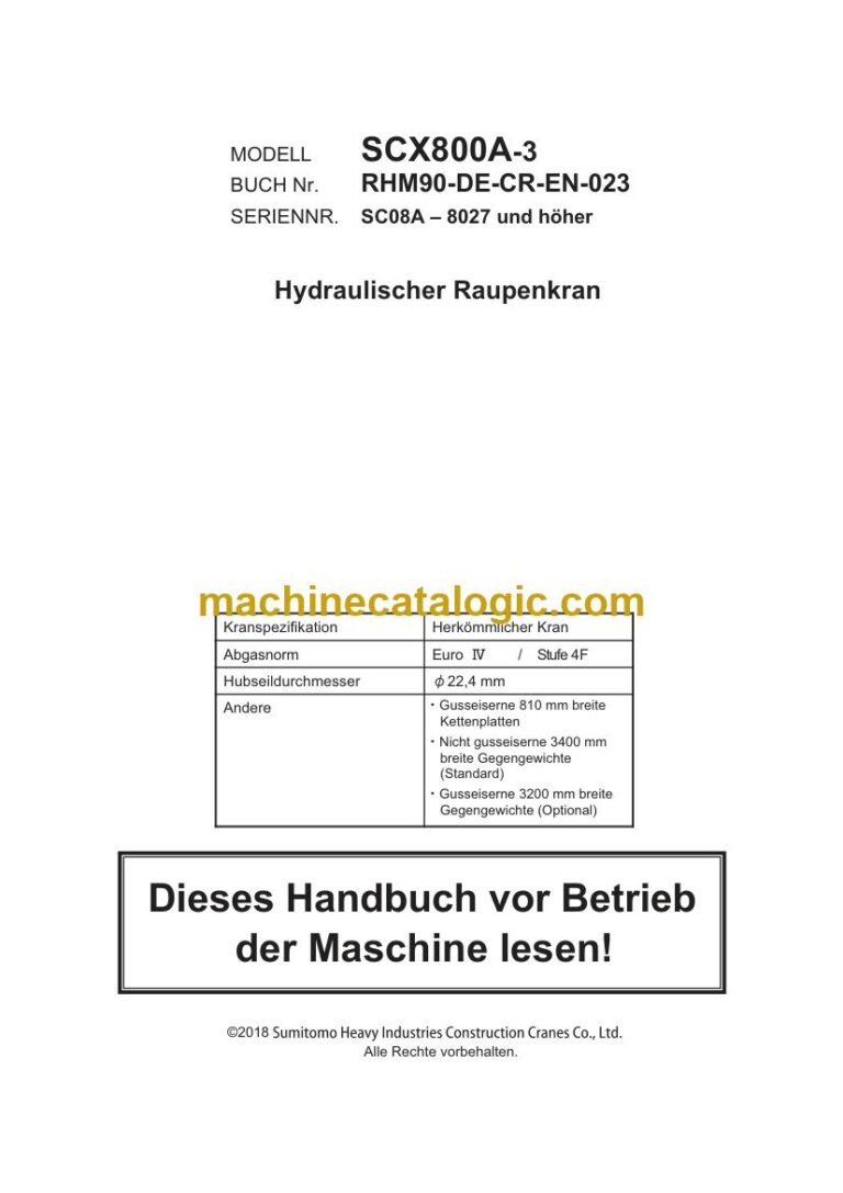 Hitachi SCX800A-3 Raupenkran Betriebsanleitung (RHM90-DE-CR-EN-023R00) – Deckblatt