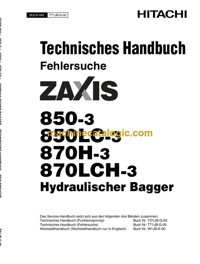 Hitachi ZX870H-3, ZX870LCH-3 Hydraulikbagger Technisches Handbuch (Fehlersuche) (TT1JB-G-00) – Deckblatt