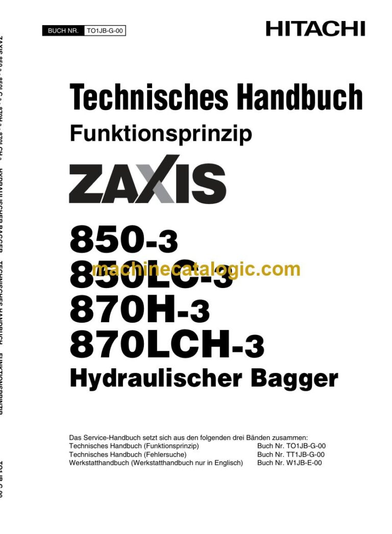 Hitachi ZX850-3, ZX850LC-3 Hydraulikbagger Technisches Handbuch (Funktionsprinzip) (TO1JB-G-00) – Deckblatt