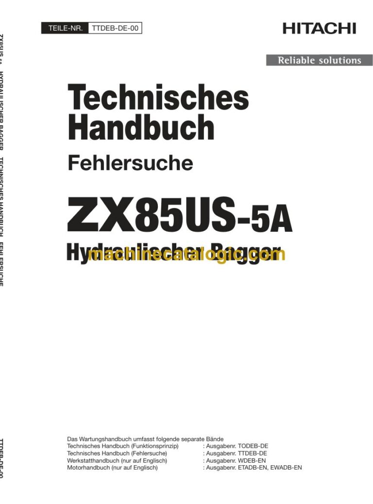 Hitachi ZX85US-5A Hydraulikbagger Technisches Handbuch (Fehlersuche) (TTDEB-DE-00) – Deckblatt