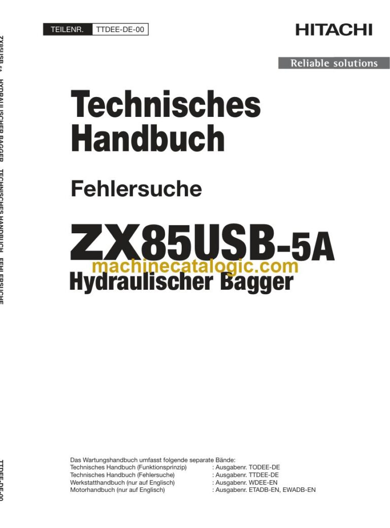 Hitachi ZX85USB-5A Hydraulikbagger Technisches Handbuch (Fehlersuche) (TTDEE-DE-00) – Deckblatt