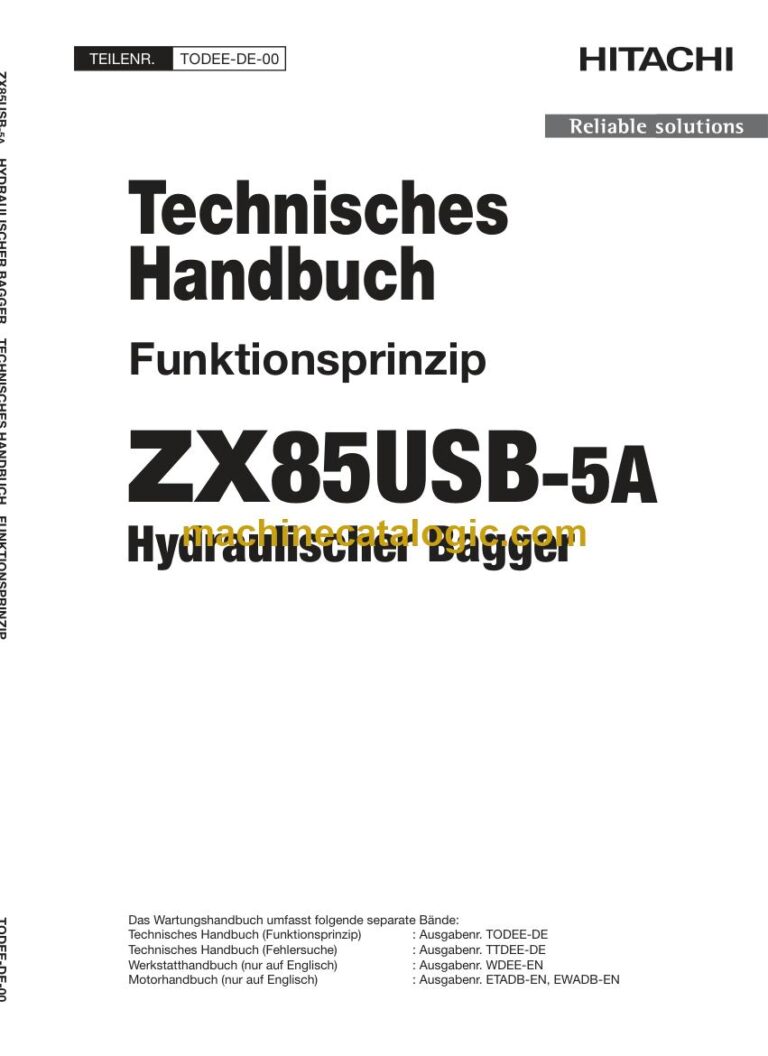 Hitachi ZX85USB-5A Hydraulikbagger Technisches Handbuch (Funktionsprinzip) (TODEE-DE-00) – Deckblatt