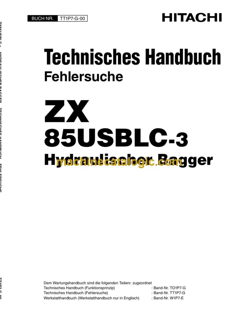 Hitachi ZX85USBLC-3 Hydraulikbagger Technisches Handbuch (Fehlersuche) (TT1P7-G-00) – Deckblatt