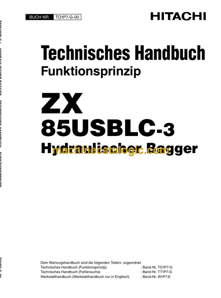 Hitachi ZX85USBLC-3 Hydraulikbagger Technisches Handbuch (Funktionsprinzip) (TO1P7-G-00) – Deckblatt