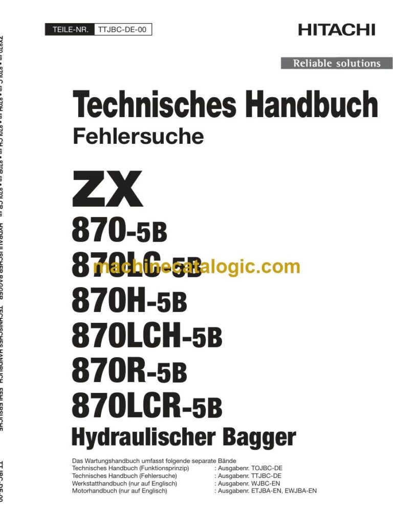 Hitachi ZX870-5B, ZX870LC-5B Hydraulikbagger Technisches Handbuch (Fehlersuche) (TTJBC-DE-00) – Deckblatt