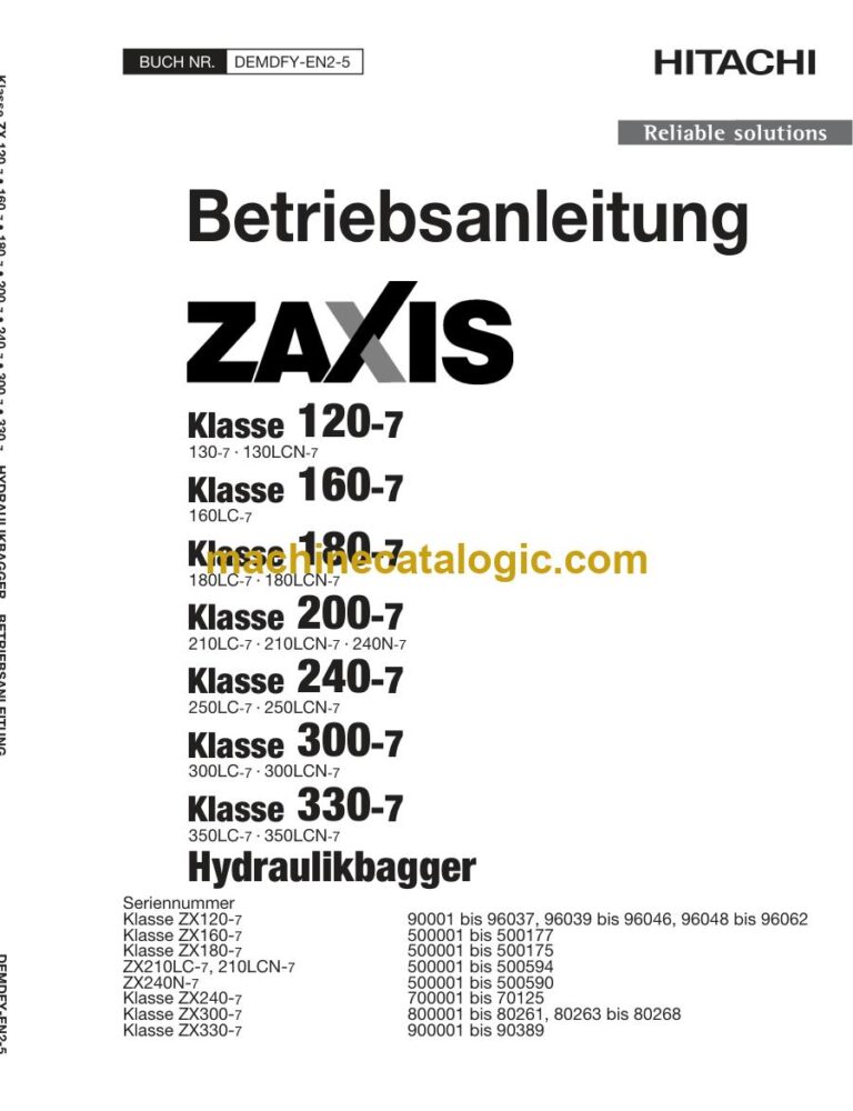 Hitachi ZX240-7, ZX300-7 Hydraulikbagger Betriebsanleitung (DEMDFY-EN2-5) – Deckblatt