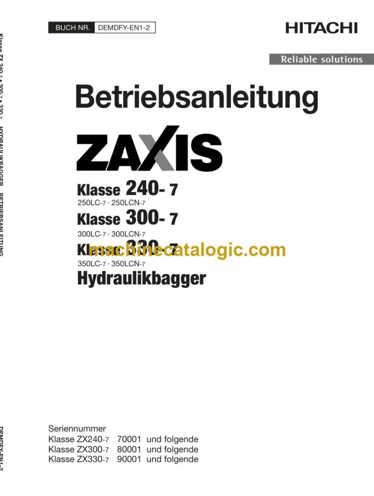 Hitachi ZX240-7, ZX300-7 Hydraulikbagger Betriebsanleitung (DEMDFY-EN1-2) – Deckblatt