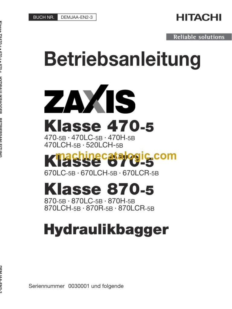 Hitachi ZX870-5 Hydraulikbagger Betriebsanleitung (DEMJAA-EN2-3) – Deckblatt
