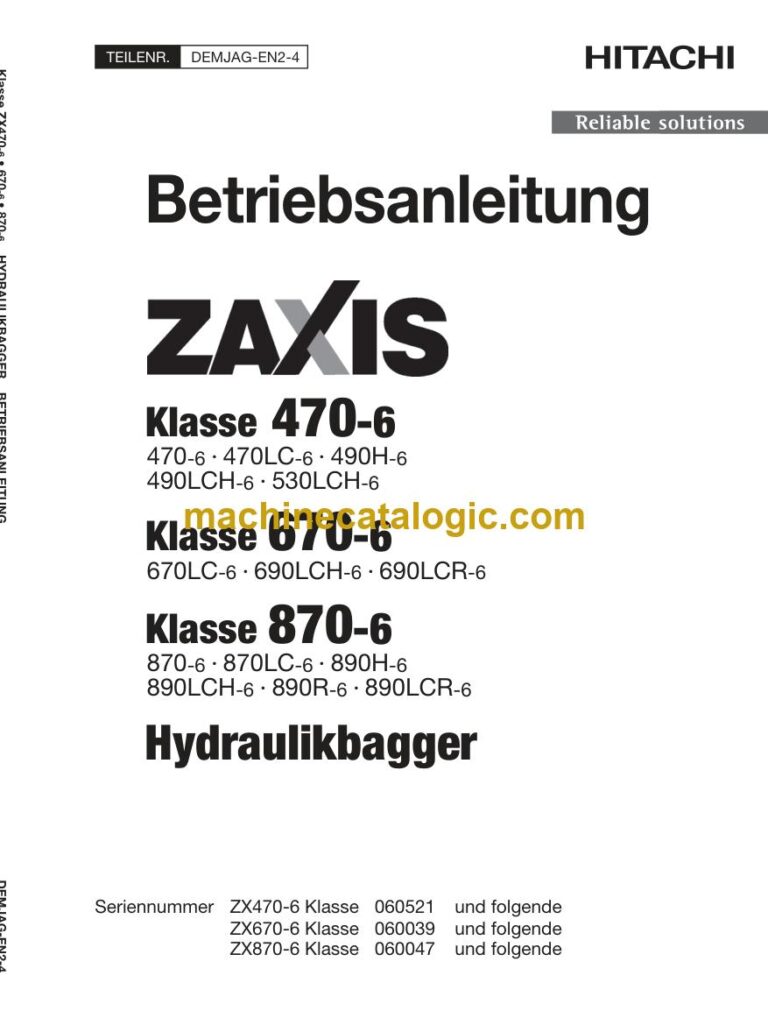 Hitachi ZX470-6, ZX670-6 Hydraulikbagger Betriebsanleitung (DEMJAG-EN2-4) – Deckblatt