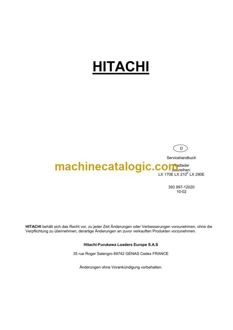 Hitachi LX170E, LX210E Radlader Betriebsanleitung und Servicehandbuch (GM42J-EN1-1) – Deckblatt
