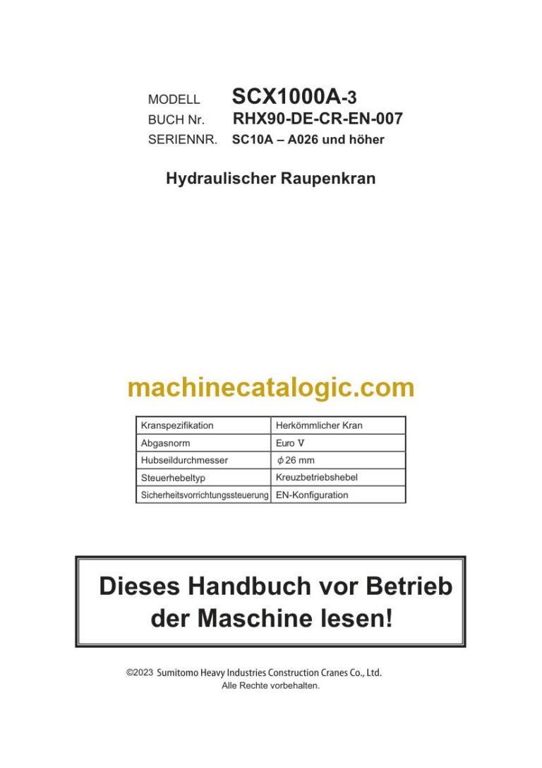 Hitachi SCX1000A-3 Raupenkran Betriebsanleitung (RHX90-DE-CR-EN-007R00) – Deckblatt