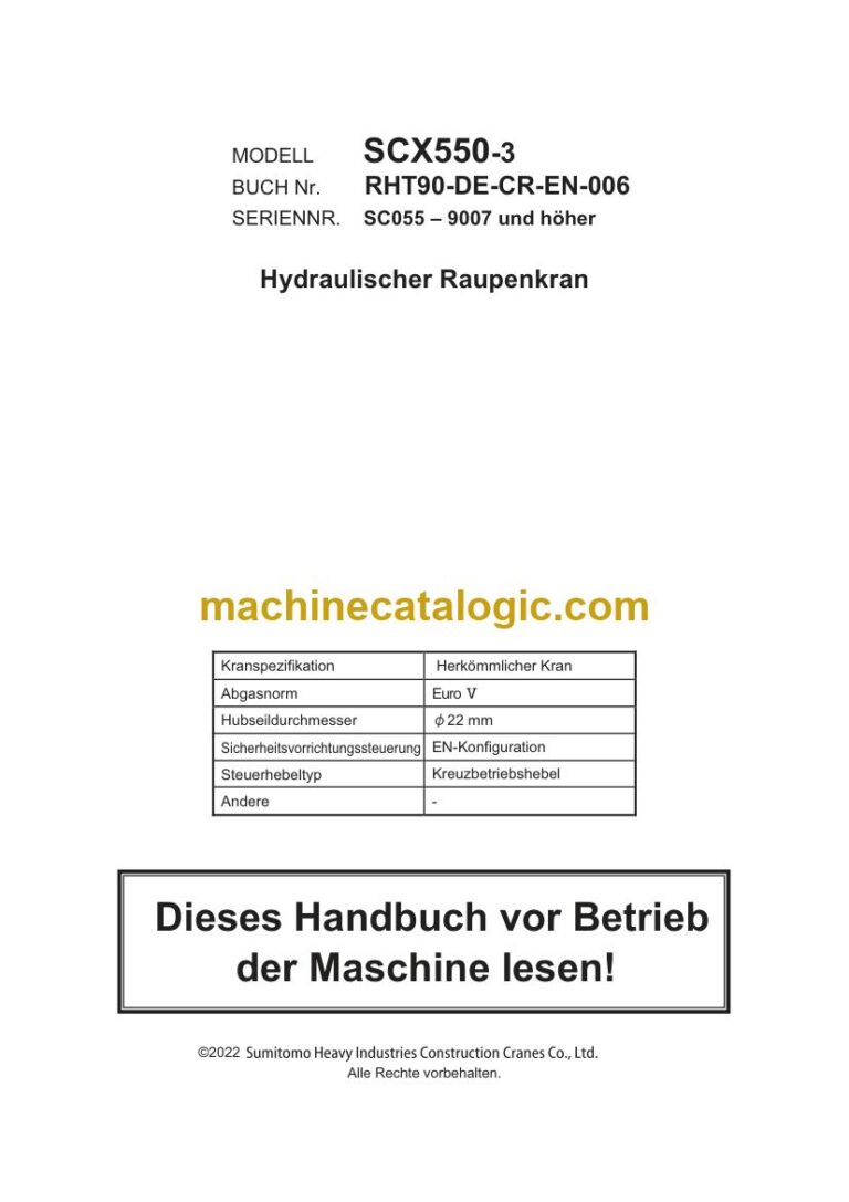 Hitachi SCX550-3 Raupenkran Betriebsanleitung (RHT90-DE-CR-EN-006R00) – Deckblatt