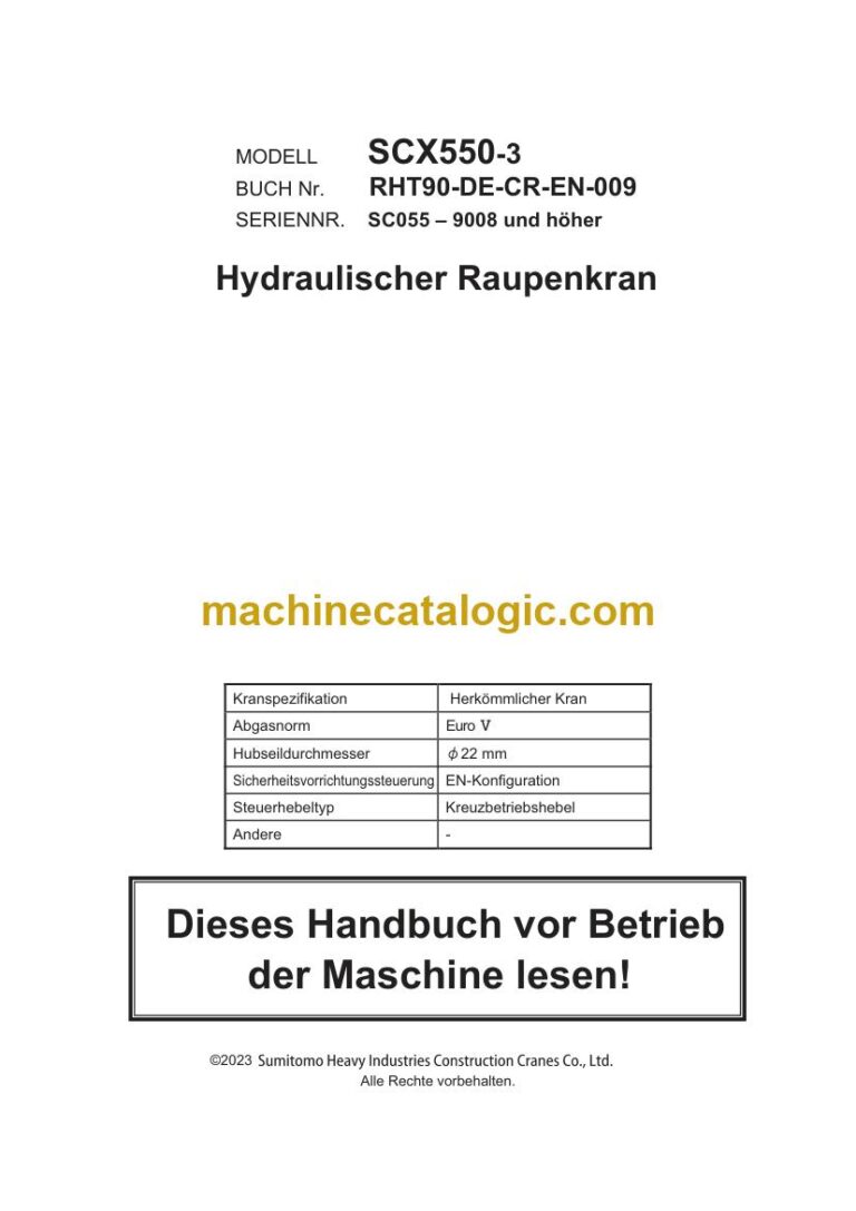 Hitachi SCX550-3 Raupenkran Betriebsanleitung (RHT90-DE-CR-EN-009R00) – Deckblatt