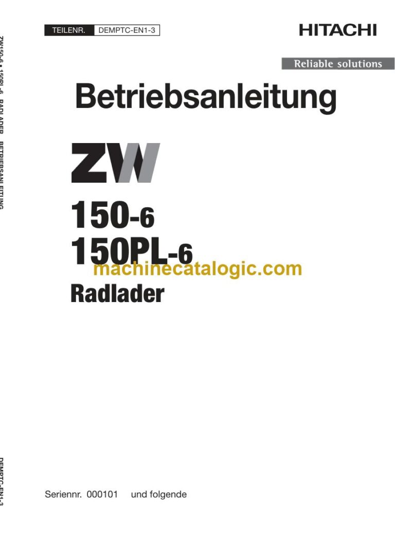 Hitachi ZW150-6, ZW150PL-6 Radlader Betriebsanleitung (DEMPTC-EN1-3) – Deckblatt