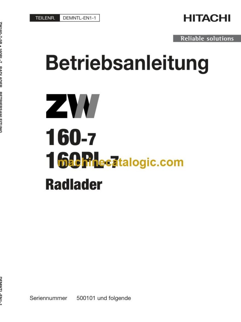 Hitachi ZW160-7, ZW160PL-7 Radlader Betriebsanleitung (DEMNTL-EN1-1) – Deckblatt
