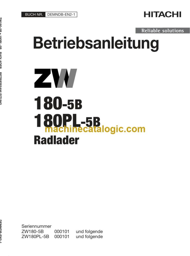 Hitachi ZW180-5B, ZW180PL-5B Radlader Betriebsanleitung (DEMNDB-EN2-1) – Deckblatt