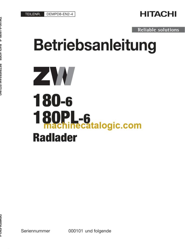 Hitachi ZW180-6, ZW180PL-6 Radlader Betriebsanleitung (DEMPD8-EN2-4) – Deckblatt