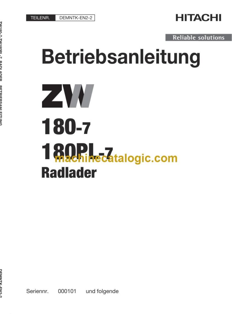 Hitachi ZW180-7, ZW180PL-7 Radlader Betriebsanleitung (DEMNTK-EN2-2) – Deckblatt