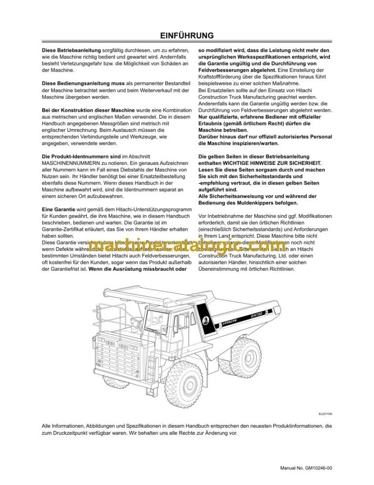Hitachi EH750-2 Muldenkipper Betriebsanleitung (GM10246-00) – Deckblatt