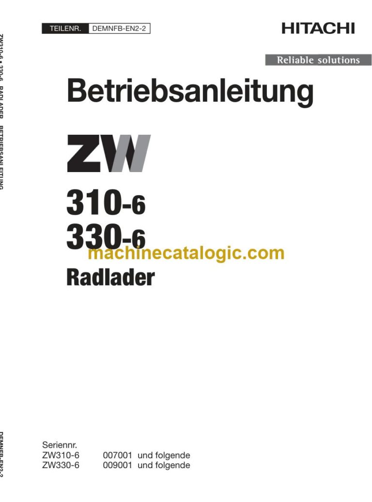 Hitachi ZW310-6, ZW330-6 Radlader Betriebsanleitung (DEMNFB-EN2-2) – Deckblatt