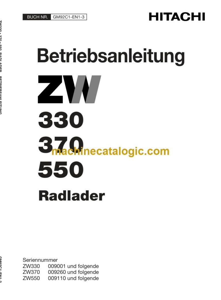 Hitachi ZW330, ZW370 Radlader Betriebsanleitung (GM92C1-EN1-3) – Deckblatt