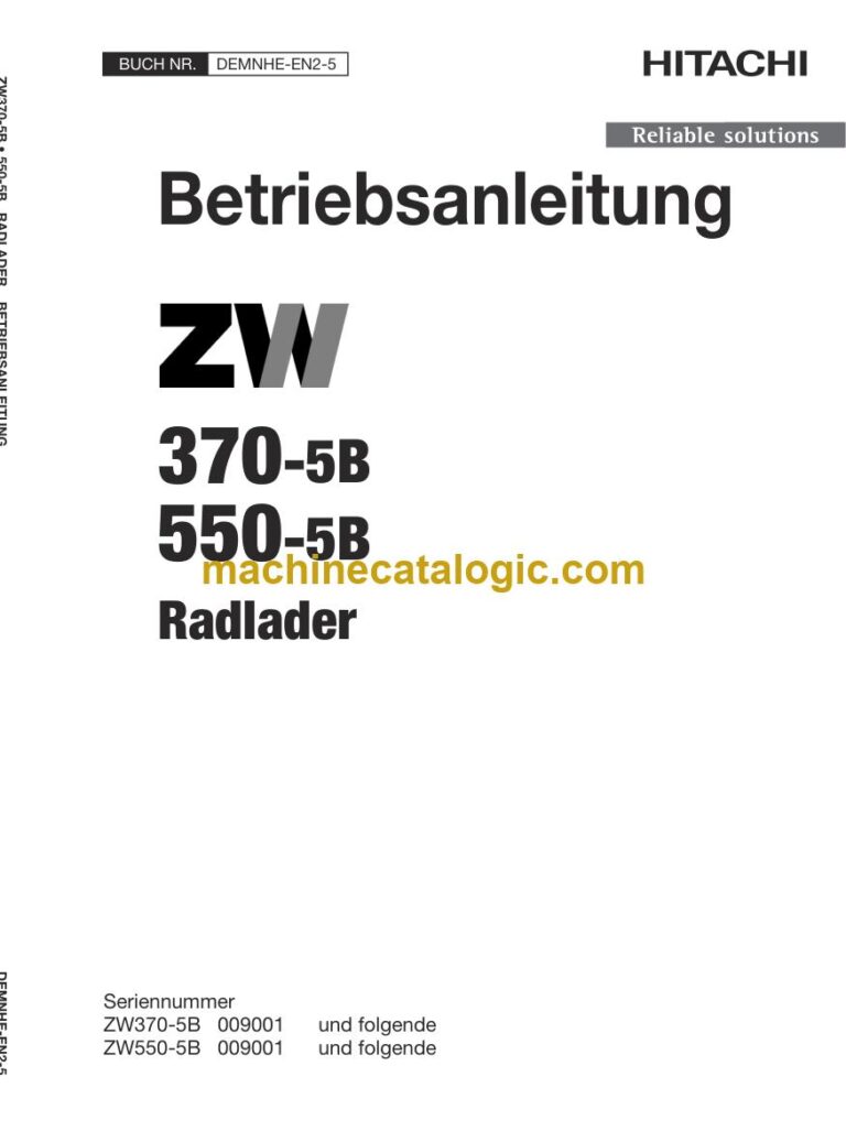 Hitachi ZW370-5B, ZW550-5B Radlader Betriebsanleitung (DEMNHE-EN2-5) – Deckblatt