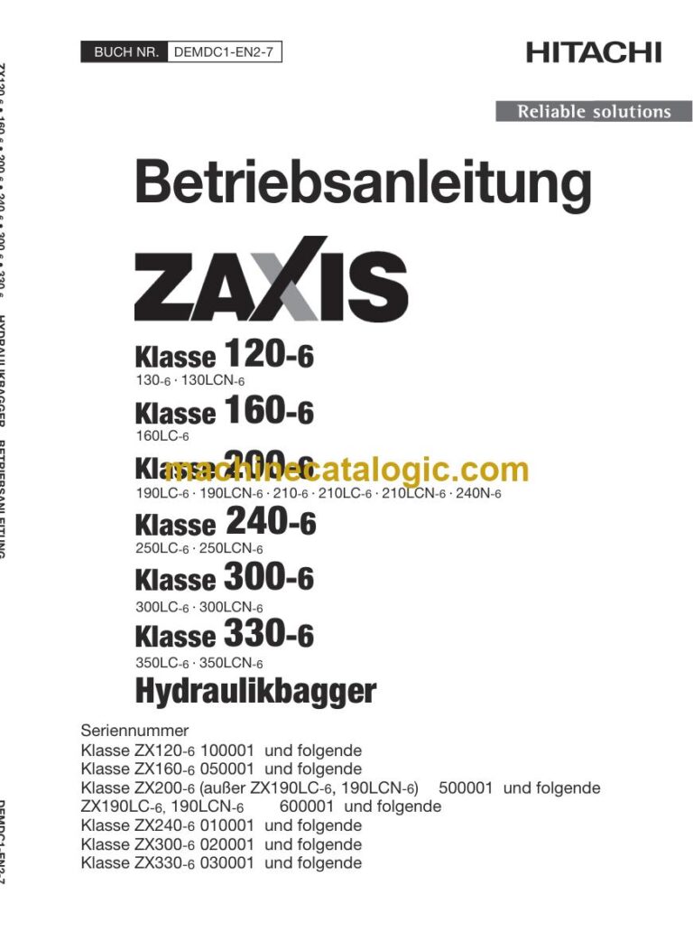 Hitachi ZX200-6, ZX240-6 Hydraulikbagger Betriebsanleitung (DEMDC1-EN2-7) – Deckblatt