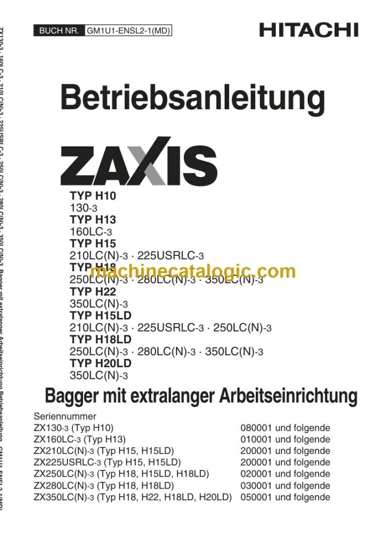 Hitachi ZX250LC Hydraulikbagger Betriebsanleitung (GM1U1-ENSL2-1-MD) – Deckblatt