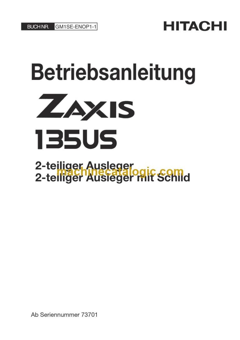 Hitachi ZX135US Hydraulikbagger 2-teiliger Ausleger Betriebsanleitung (GM1SE-ENOP1-1) – Deckblatt