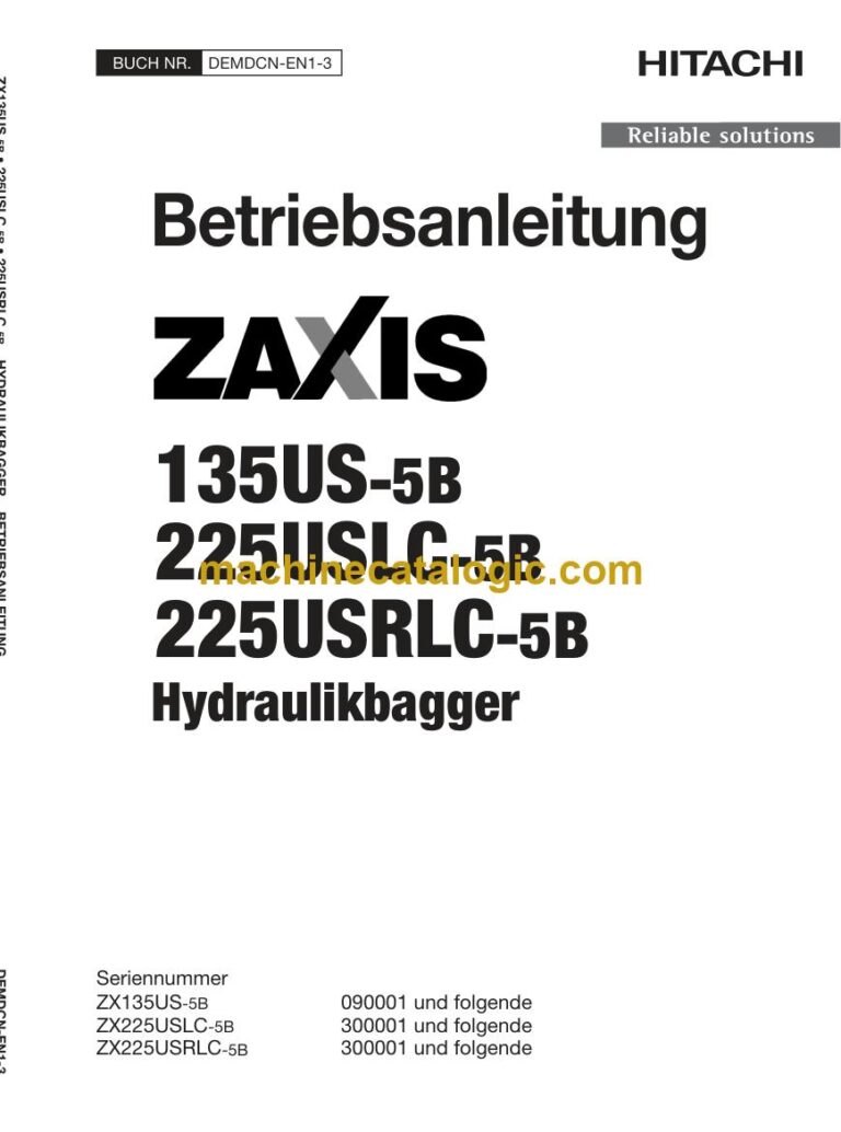 Hitachi ZX135US-5B Hydraulikbagger Traglasttabelle (DEMDCN-EN1-3) – Deckblatt